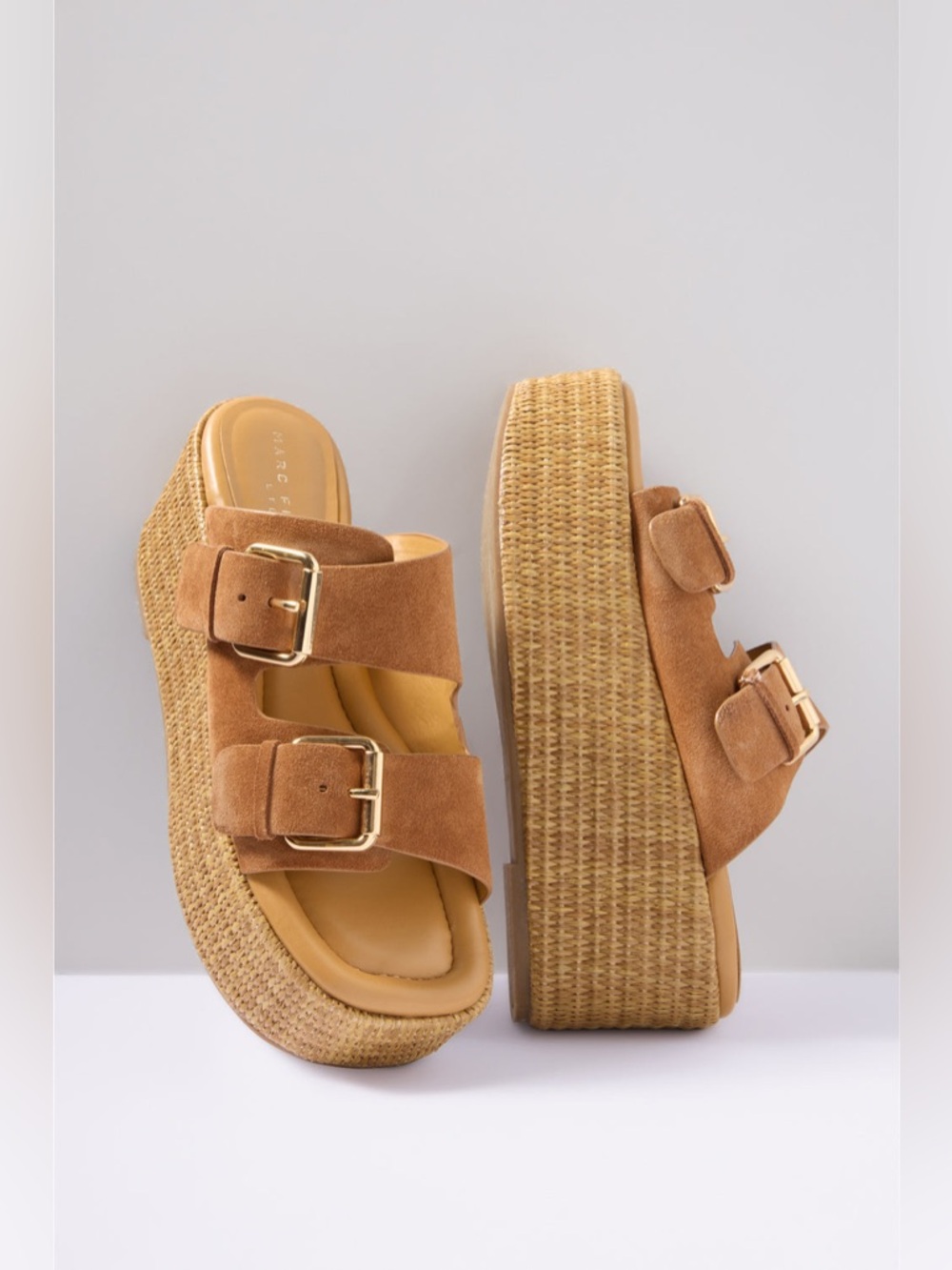 Marc Fisher Palery Suede Leather Double Strap Buckle Sandals Med Natural Size 8